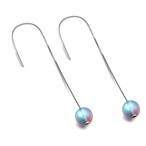Rainbow White | .925 Sterling Silver | Mermaid Glass Chain Drop Threader Earrings