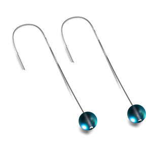 Grey | .925 Sterling Silver | Mermaid Glass Chain Drop Threader Earrings