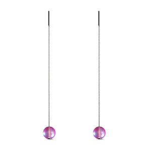 Pink | .925 Sterling Silver | Mermaid Glass Chain Drop Threader Earrings