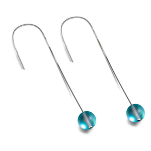 Aquamarine | .925 Sterling Silver | Mermaid Glass Chain Drop Threader Earrings
