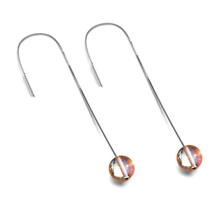 Champagne Supernova | .925 Sterling Silver | Galaxy Glass Chain Drop Threader Earrings