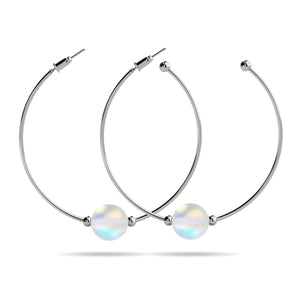 Rainbow White | Silver | Mermaid Glass Hoop Earrings
