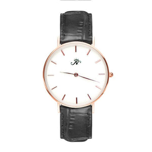 Kennedy - Designer Watch Timepiece in Rose Gold with Black Alligator Style Genuine Leather and Baton Style Face