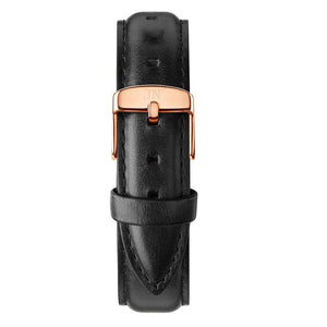 Bayview - Designer Watch Timepiece in Rose Gold with Genuine Black Leather and Baton Style Face - Strap