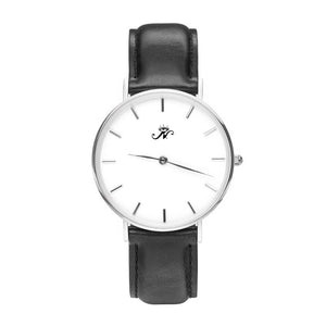 Old Mill - Designer Watch Timepiece in Silver with Genuine Black Leather and Baton Style Face