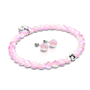Pink | White Gold Vermeil | .925 Sterling Silver Mermaid Glass Gift Set | Bracelet and Stud Earrings
