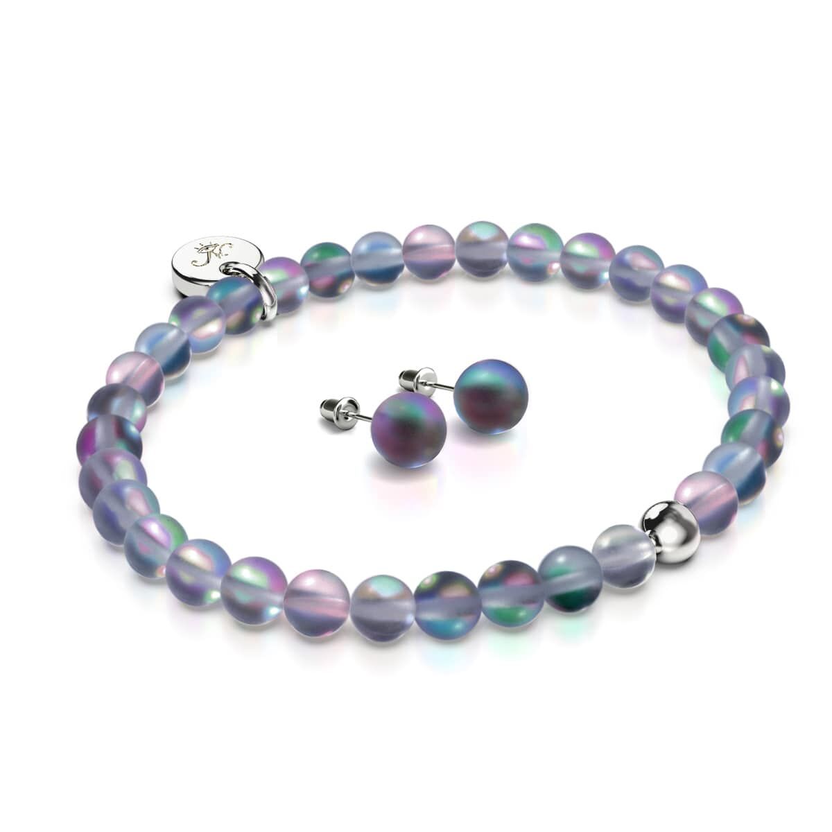 Grey | .925 Sterling Silver Mermaid Glass Gift Set | Bracelet and Stud Earrings