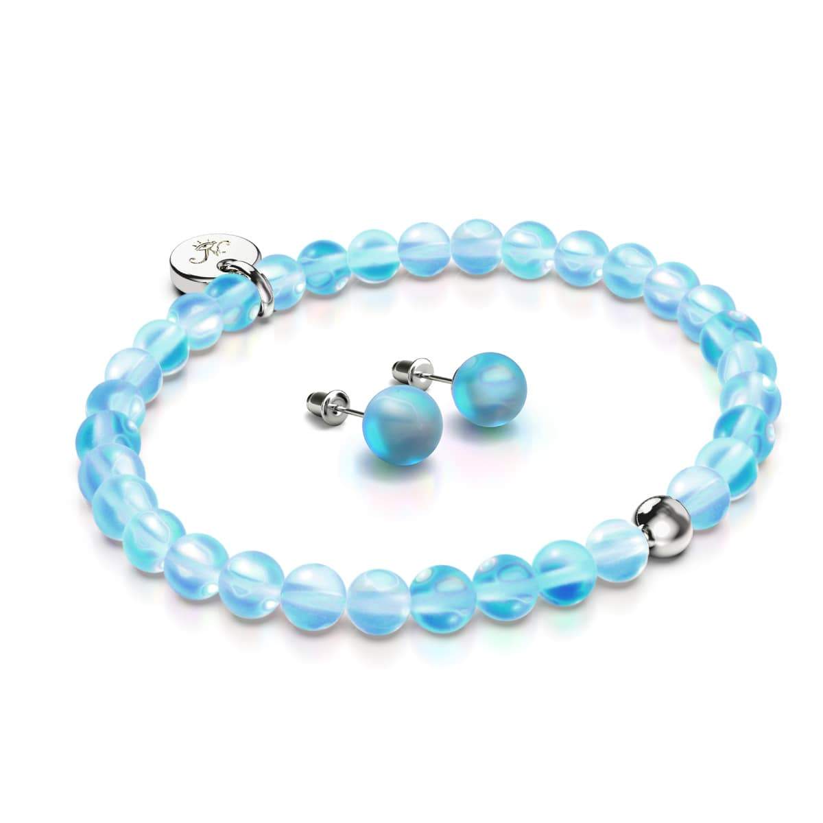 Aquamarine | White Gold Vermeil | Mermaid Glass Gift Set | Bracelet and Stud Earrings