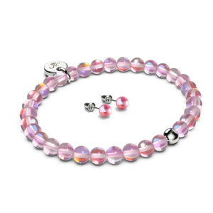 Pink Nebula | .925 Sterling Silver Galaxy Glass Gift Set | Bracelet and 6mm Stud Earrings
