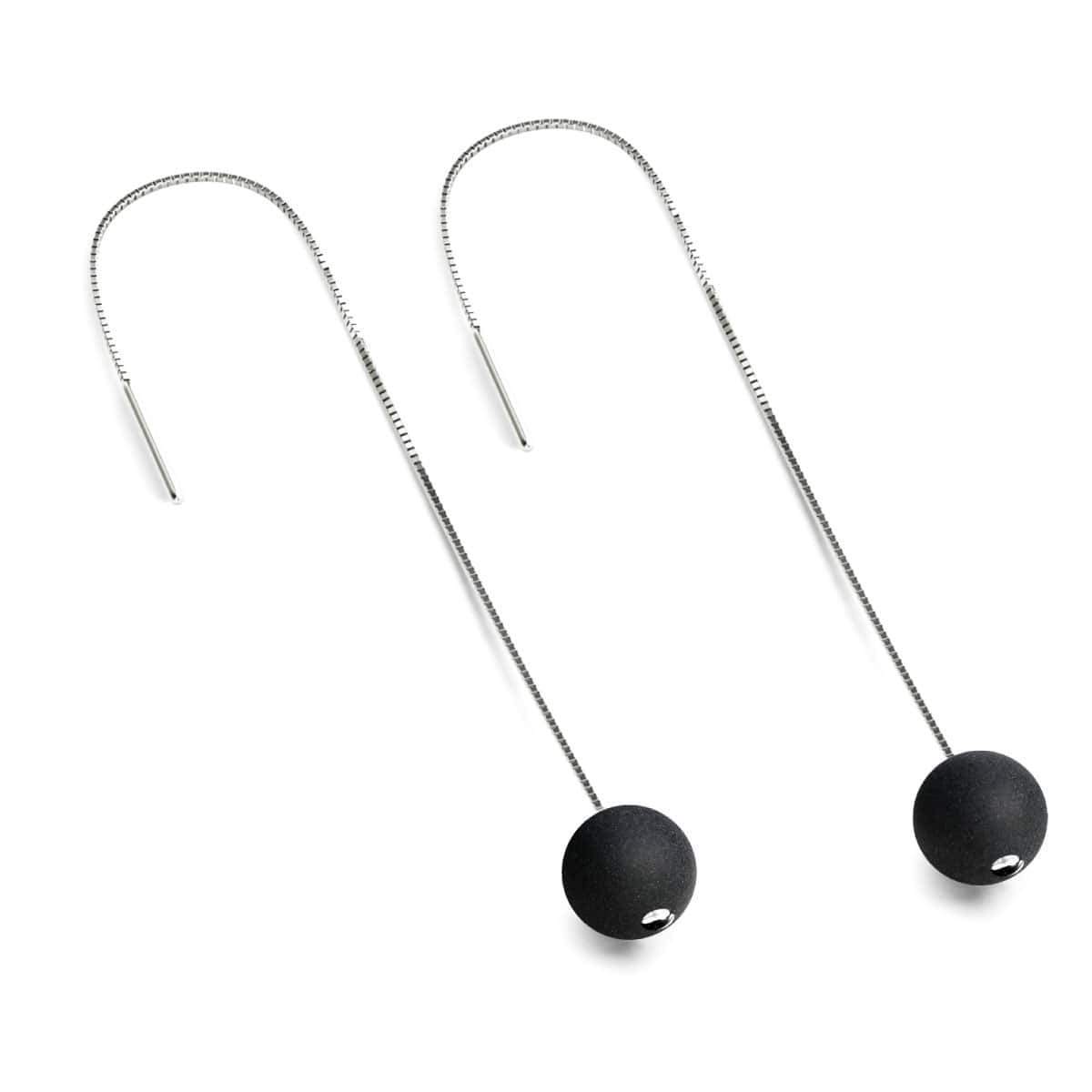 Matte Black Agate | .925 Sterling Silver | Chain Drop Threader Gemstone Earrings