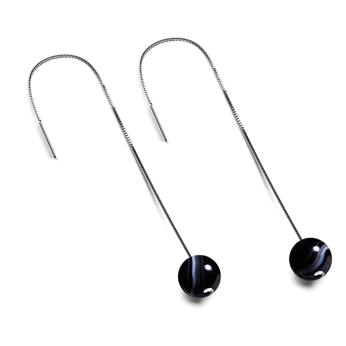 Black Line Agate | .925 Sterling Silver | Gemstone Chain Drop Threader Earrings