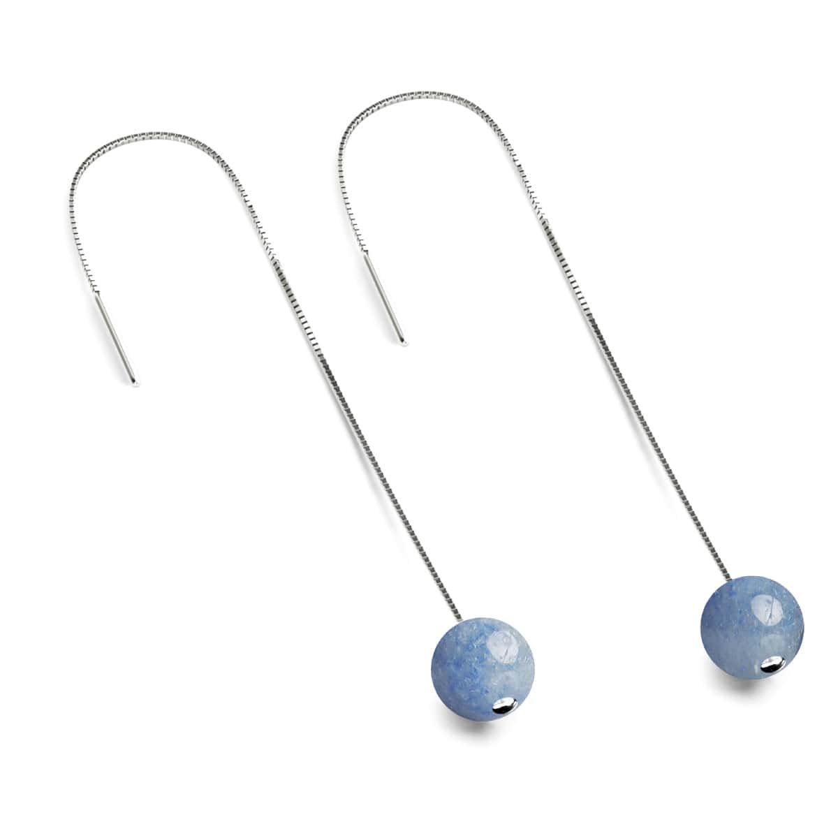Blue Aventurine | .925 Sterling Silver | Gemstone Chain Drop Threader Earrings