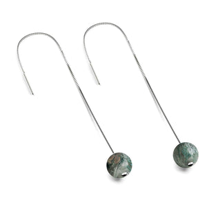 Tree Agate | .925 Sterling Silver | Chain Drop Threader Gemstone Earrings