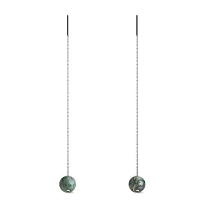 Tree Agate | .925 Sterling Silver | Chain Drop Threader Gemstone Earrings