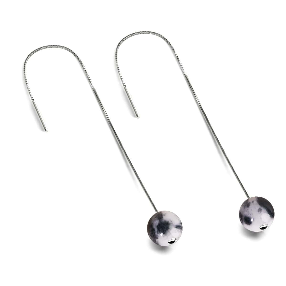 Dalmatian Jade | .925 Sterling Silver | Gemstone Chain Drop Threader Earrings