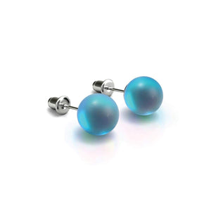 Aquamarine | .925 Sterling Silver | Mermaid Glass Stud Earrings