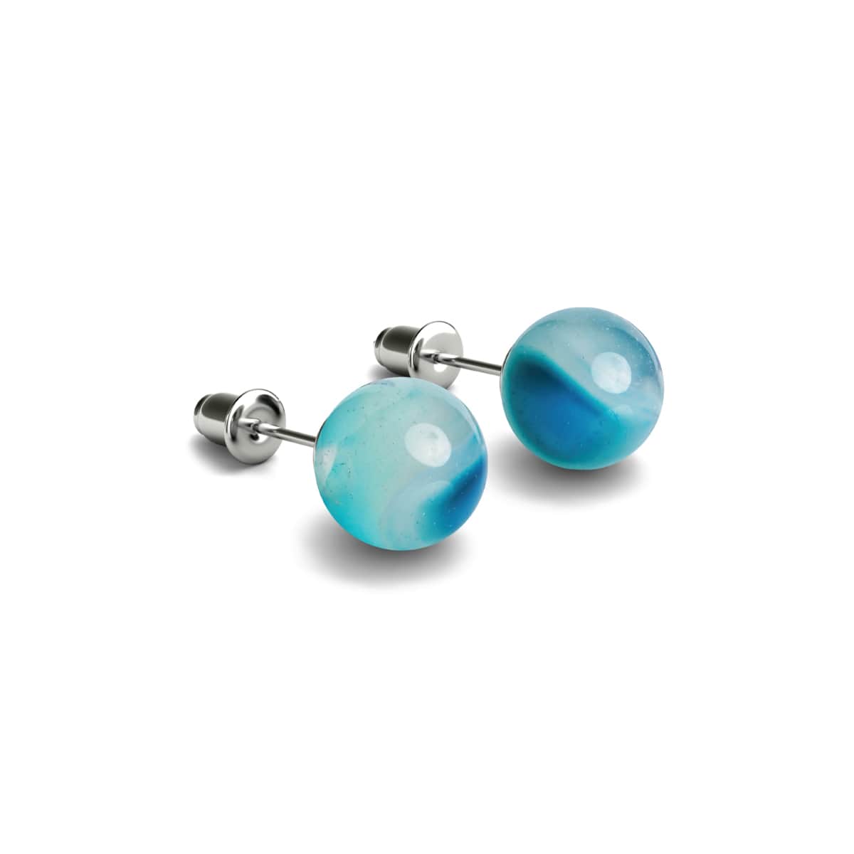 Blue Line Agate | .925 Sterling Silver | Stone Stud Earrings