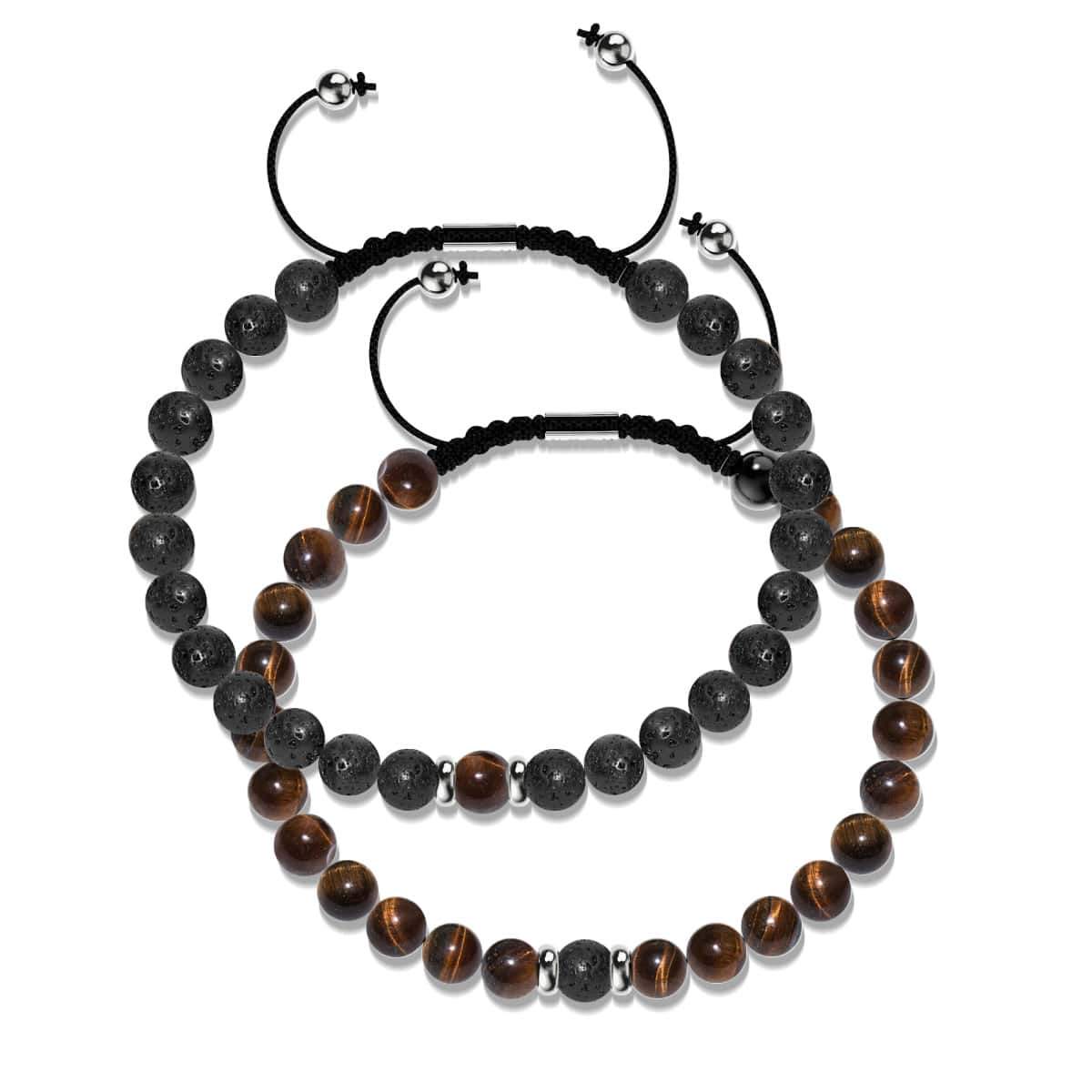 Tiger Eye & Black Lava Rock Diffuser | Soulmate Bead Bracelet Set | .925 Sterling Silver