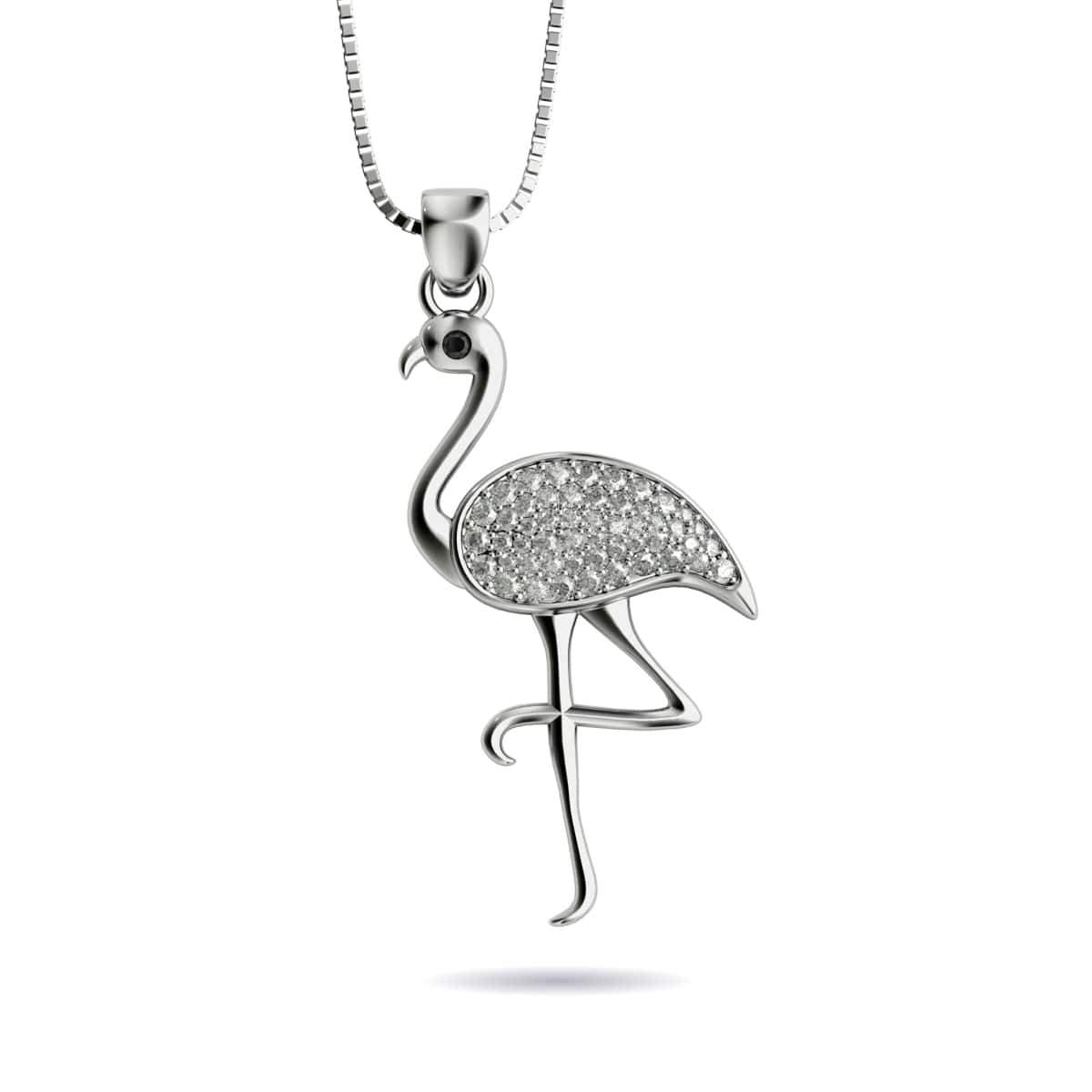 Aruba | White Gold Vermeil | Crystal Flamingo Charm Necklace
