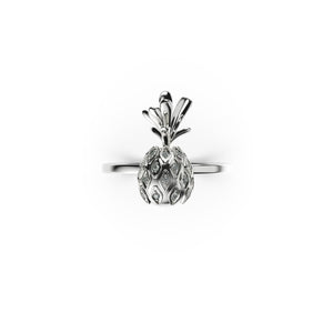 Pina Colada | 18k White Gold Vermeil | .925 Sterling Silver | Cubic Zirconia Crystal Pineapple Ring