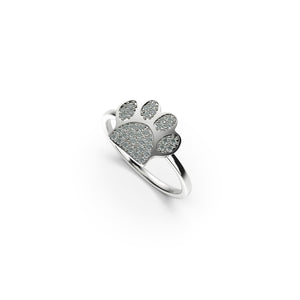 Paw | 18k White Gold Vermeil | .925 Sterling Silver | Cubic Zirconia Crystal Pup Print Ring