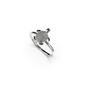 Tortuga | 18k White Gold Vermeil | .925 Sterling Silver | Cubic Zirconia Crystal Sea Turtle Ring