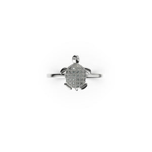 Tortuga | 18k White Gold Vermeil | .925 Sterling Silver | Cubic Zirconia Crystal Sea Turtle Ring