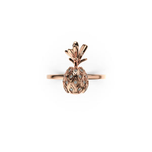 Pina Colada | 18k Rose Gold Vermeil | .925 Sterling Silver | Cubic Zirconia Crystal Pineapple Ring