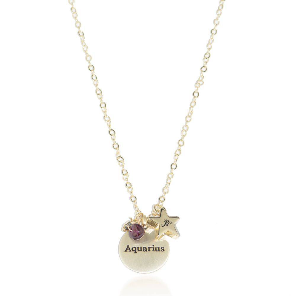 Aquarius gold zodiac crystal garnet necklace