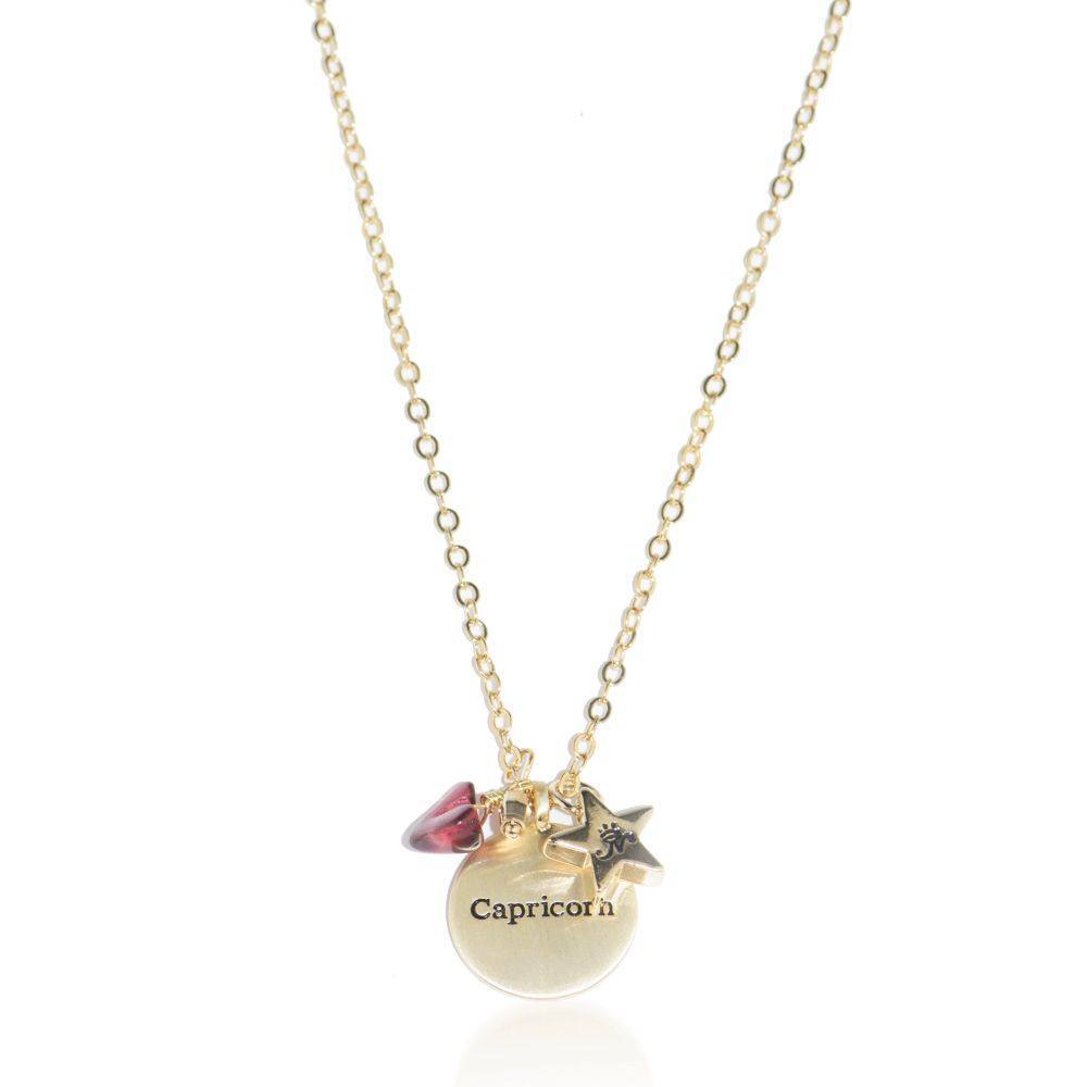 Capricorn gold zodiac crystal ruby necklace