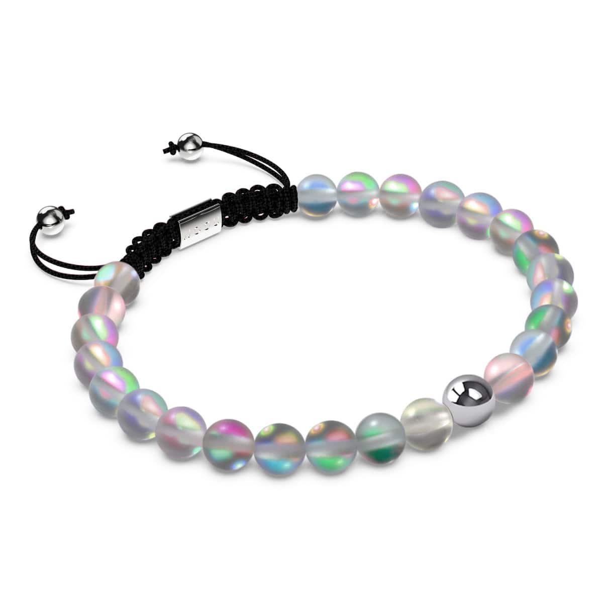 Grey | Silver | Mermaid Glass Macrame Bead Bracelet | Men's