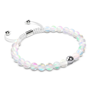 Rainbow White | Silver | Mermaid Glass Macrame Bead Bracelet