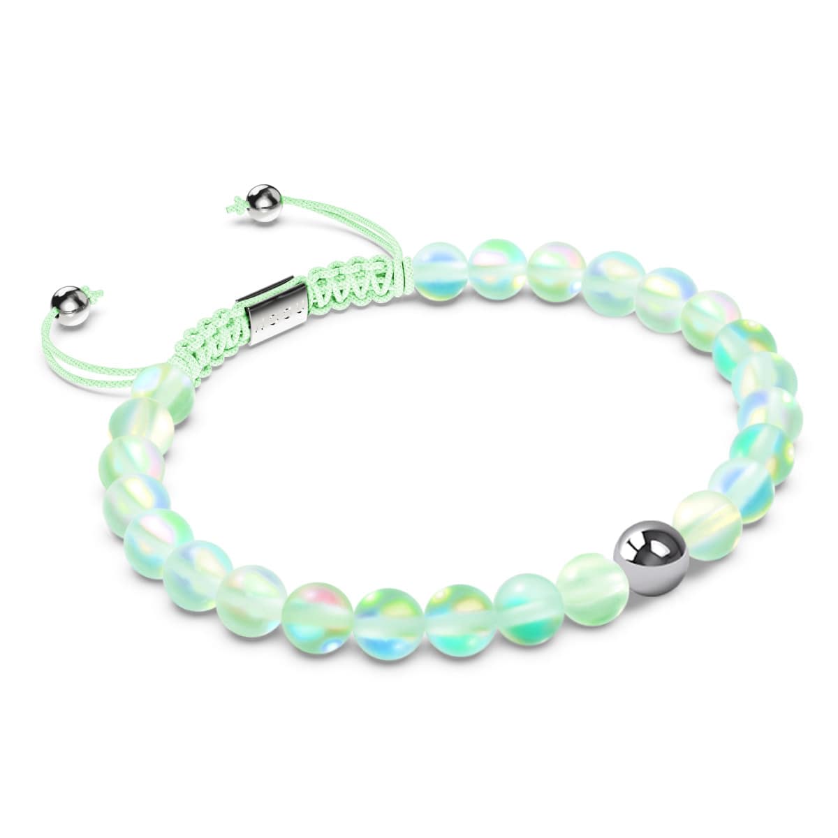 Emerald | Silver | Mermaid Glass Macrame Bead Bracelet
