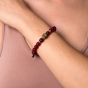 Namaste | Gold Buddha | Wine Red Jade Bracelet