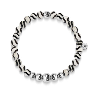 Bravery | Silver Aura Black Wavy Lines Faceted Agate Bracelet