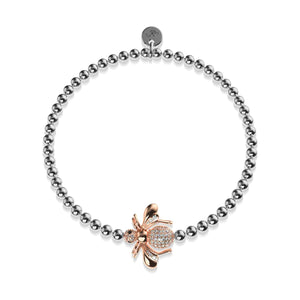 Queen | 18k Rose Gold & Silver | Crystal Honeybee Charm Bracelet