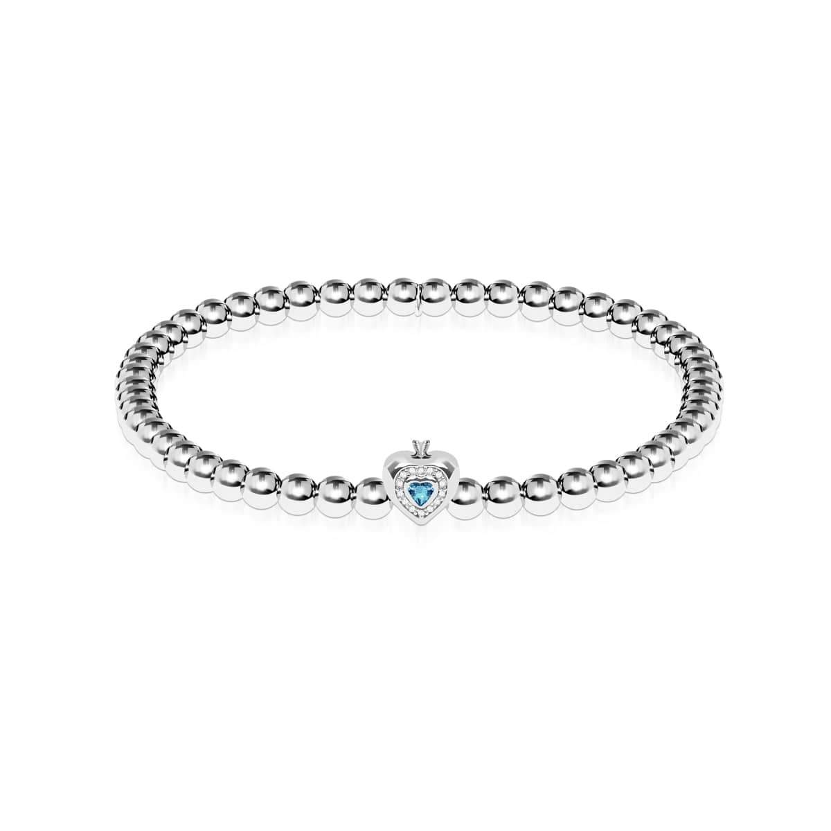 March | Aquamarine Birthstone | Silver | Crystal Heart Bracelet