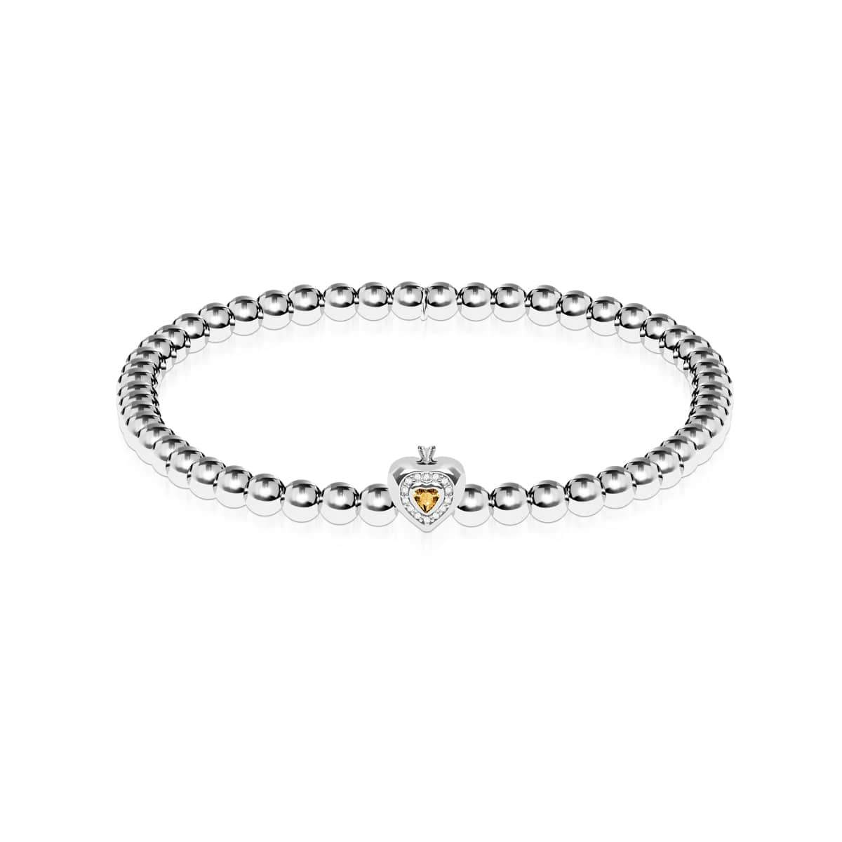 November | Topaz Birthstone | Silver | Crystal Heart Bracelet