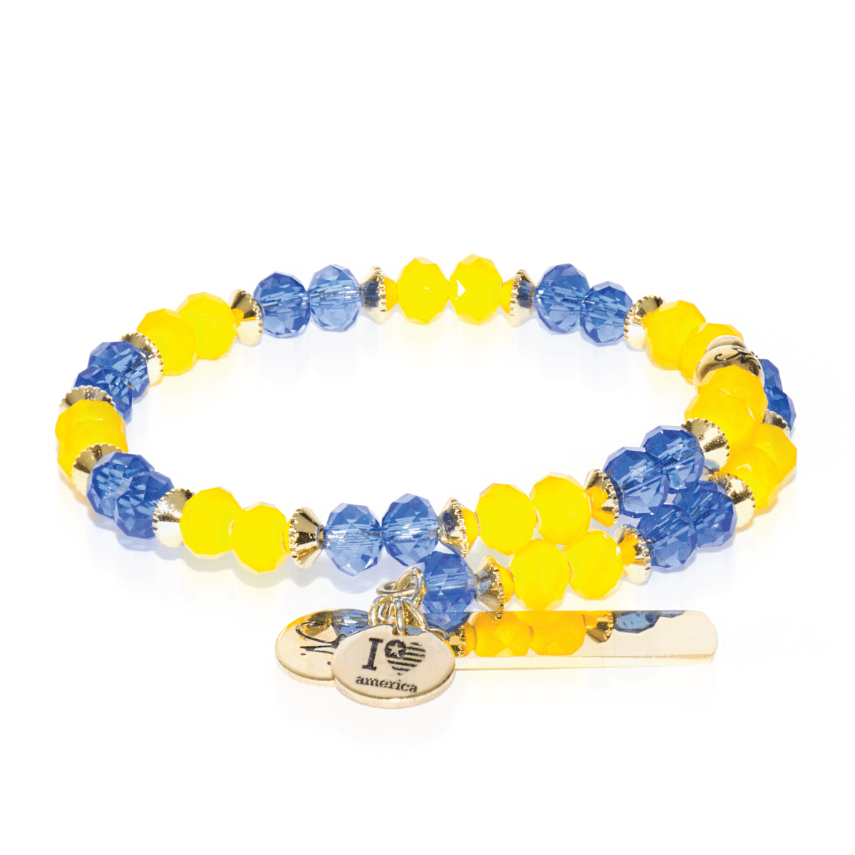 Blue & Yellow | Gold Glass Crystal Expandable Bangle