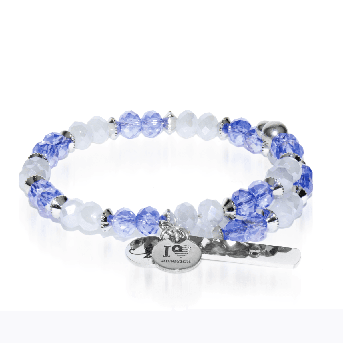 Baby Blue & White | Silver Glass Crystal Expandable Bangle