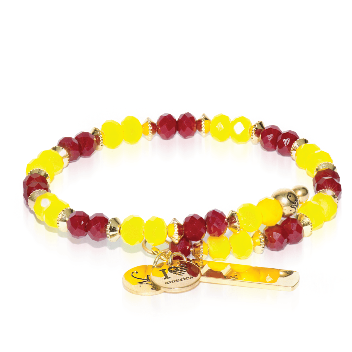 Red & Yellow | Gold Glass Crystal Expandable Bangle