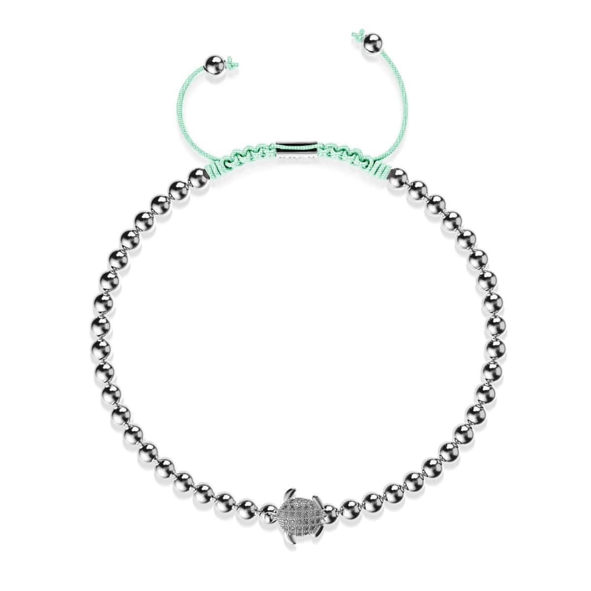 Tortuga | Silver | Aqua | Crystal Sea Turtle | Macrame Charmballa Bracelet