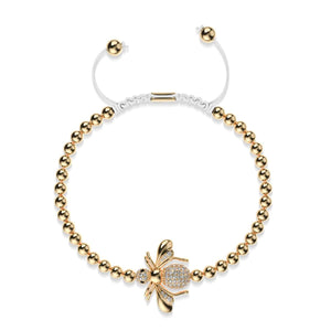 Queen | 18k Gold | Crystal Honeybee Macrame Charm Bracelet