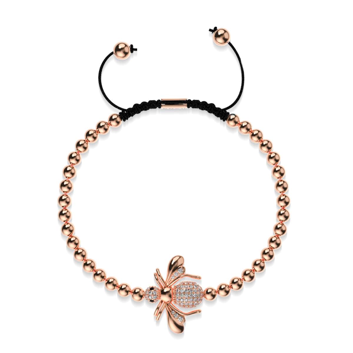 Queen | 18k Rose Gold | Crystal Honeybee Macrame Charm Bracelet