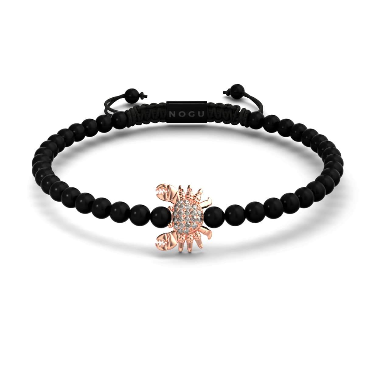 Crystal Sea Crab | 18k Rose Gold & Gunmetal | Black | Macrame Charmballa Bracelet | Men's