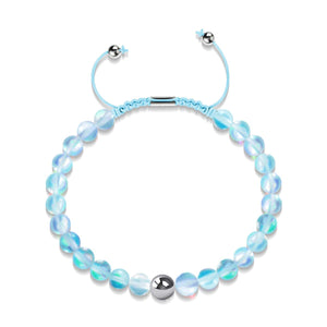 Aquamarine | Silver | Mermaid Glass Macrame Bead Bracelet