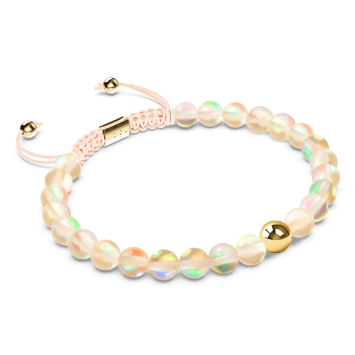 Peach | Gold | Mermaid Glass Macrame Bead Bracelet