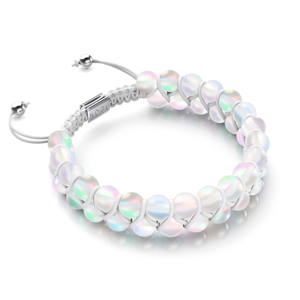 Rainbow White | Silver | Double Mermaid Glass Bracelet