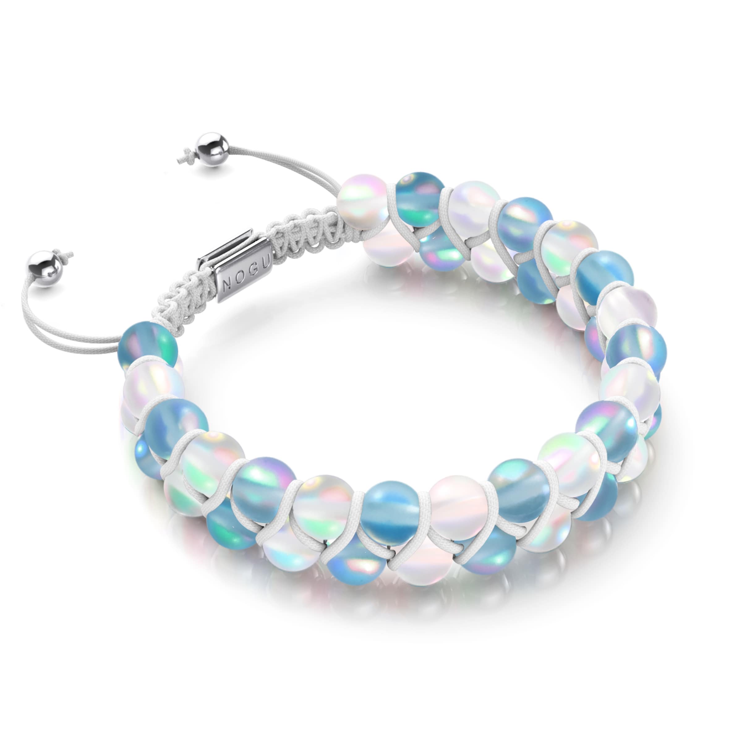 Aquamarine and White | Silver | Double Mermaid Glass Bracelet