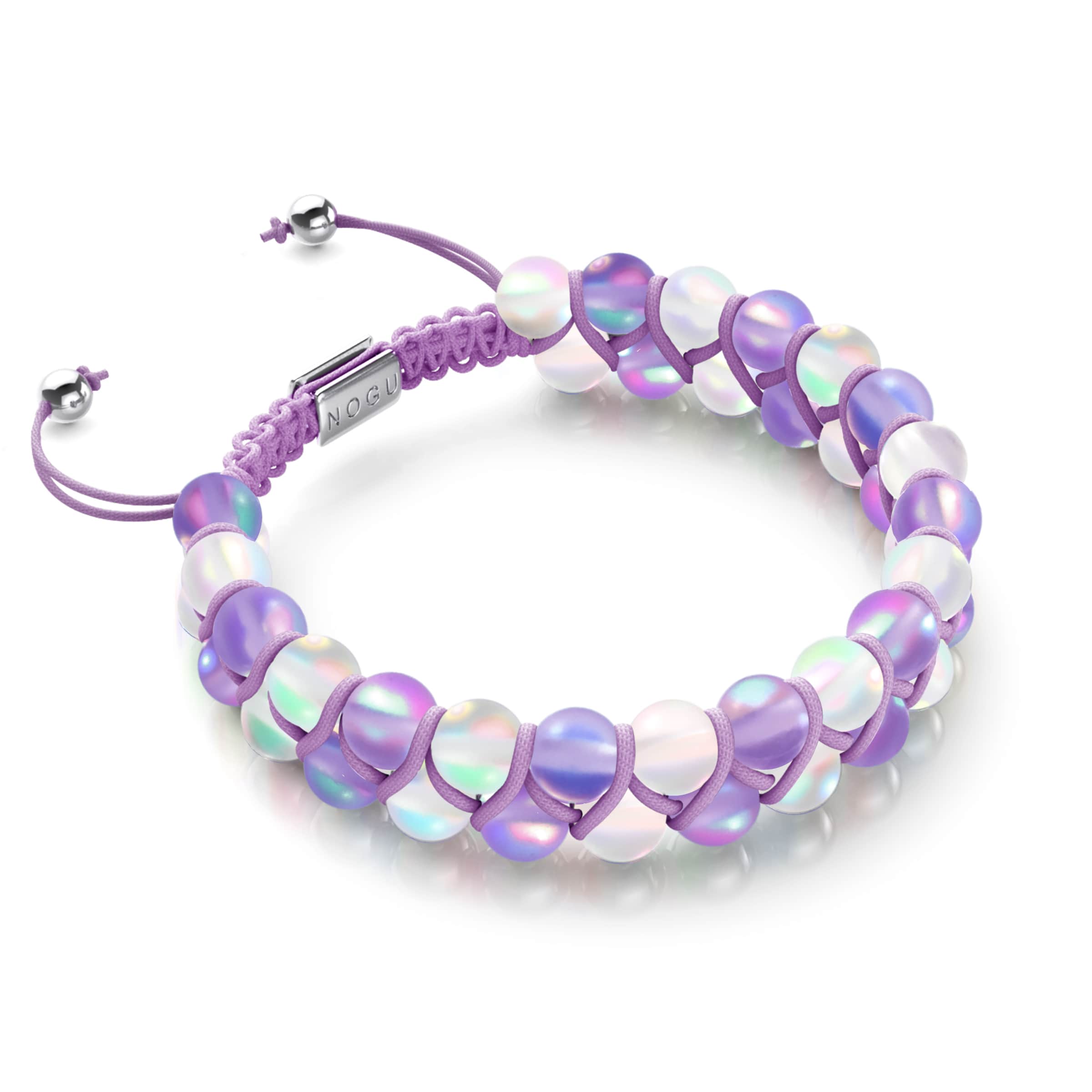 Violet and White | Silver | Double Mermaid Glass Bracelet
